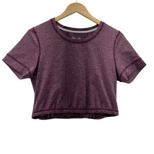 Womens Large Splendid Crop Top Purple Marled‎ Short Sleeve Elastic Hem Casual